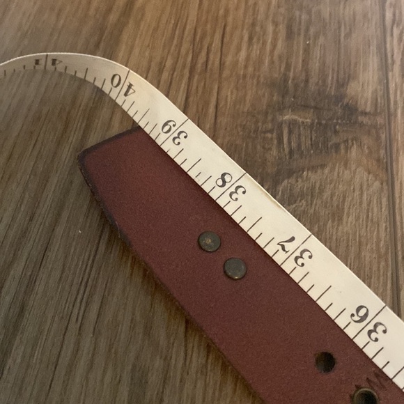 VTG Fossil patchwork tooled leather studded embossed brown red green belt Sz M - Picture 7 of 10